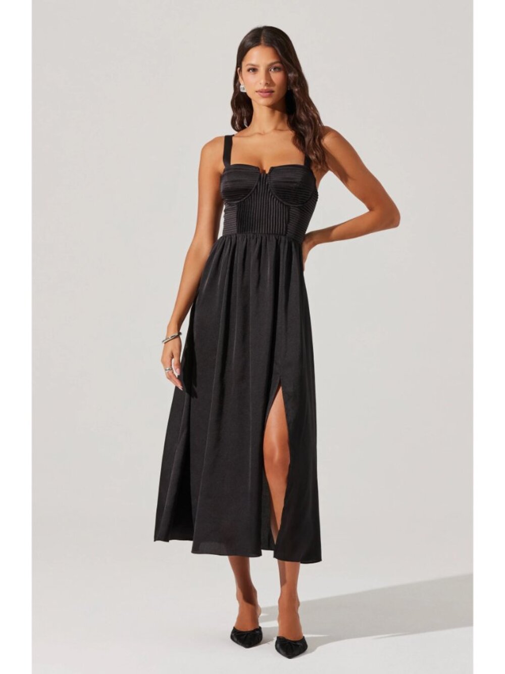 ASTR The Label Pleated Bustier Midi Dress in Black